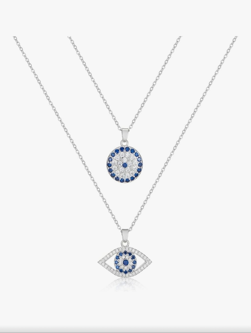 18k Gold Plated Layered Evil Eye Necklace Set with Blue Saphire CZironia Accents